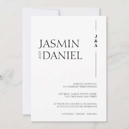 Einfache Schwarz-weiße Monogramm-Initialen Einladung (Vorderseite)