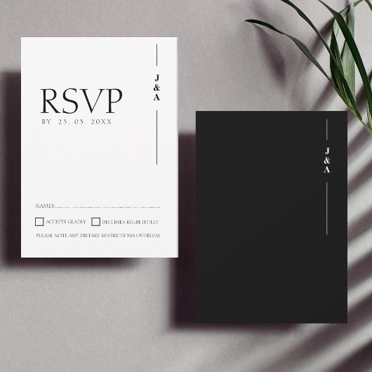Einfache Schwarz-weiße Monogramm-Initialen RSVP Karte