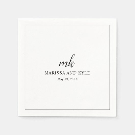 Einfache Schwarz-weiße Monogramm Moderne Elegante Serviette (Vorderseite)