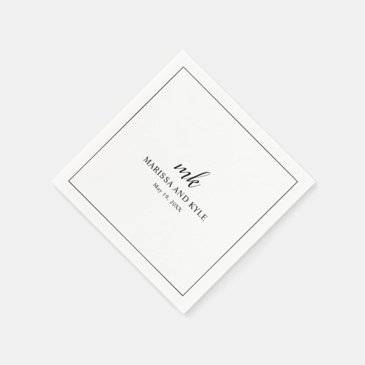 Einfache Schwarz-weiße Monogramm Moderne Elegante Serviette (Ecke)