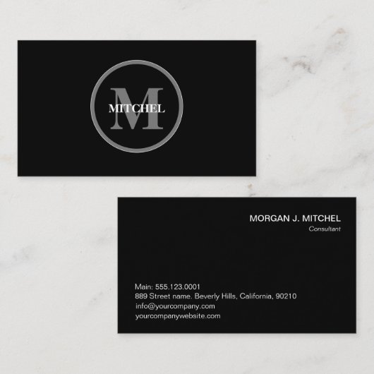 Einfache Schwarz-weiße Monogramm Modernes Beruflic Visitenkarte (Vorne/Hinten)