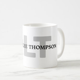 Einfache Schwarz-weiße Monogramm (Name+Initialen) Kaffeetasse
