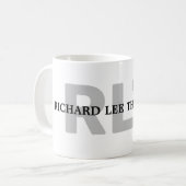 Einfache Schwarz-weiße Monogramm (Name+Initialen) Kaffeetasse (Vorderseite Links)