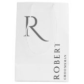 Einfache Schwarz-weiße Monogramm-Personalisierte T Mittlere Geschenktüte (Rückseite)