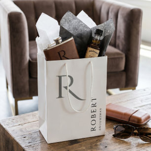 Einfache Schwarz-weiße Monogramm-Personalisierte T Mittlere Geschenktüte