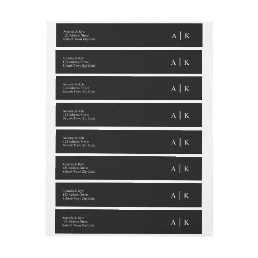 Einfache Schwarz-weiße Monogramm-Rücksendeadresse (Bogen)