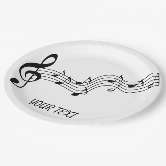 Einfache Schwarz-weiße Musiknote Pappteller (Schrägansicht)