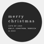 Einfache Schwarz-weiße Namen Frohe Weihnachten Runder Aufkleber (Vorderseite)