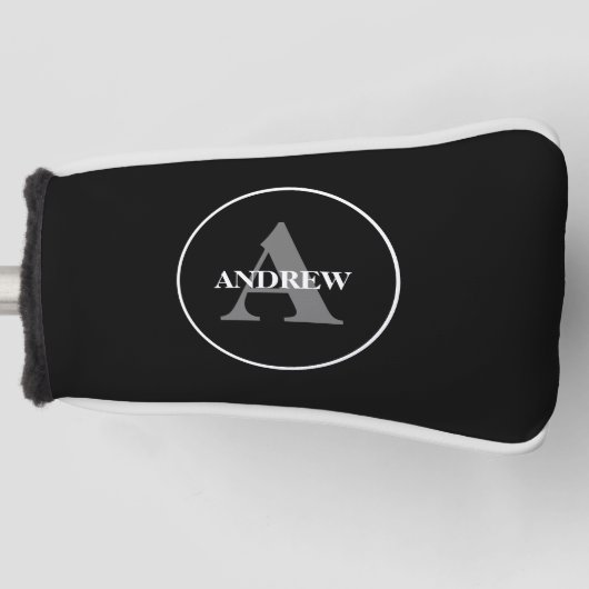 Einfache Schwarz-weiße Personalisierte Monogramm Golf Headcover (Vorderseite)