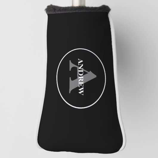 Einfache Schwarz-weiße Personalisierte Monogramm Golf Headcover (Rotieren 90)