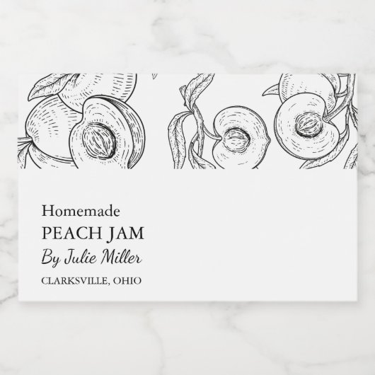 Einfache schwarz-weiße Pfirsiche Lebensmitteletikett (Einzelnes Label)