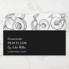 Einfache schwarz-weiße Pfirsiche Lebensmitteletikett