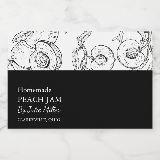 Einfache schwarz-weiße Pfirsiche Lebensmitteletikett (Einzelnes Label)