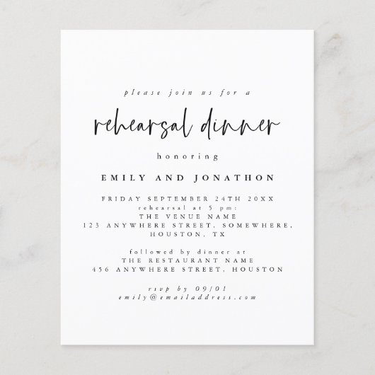 Einfache Schwarz-weiße Probe Einladung (Vorderseite)