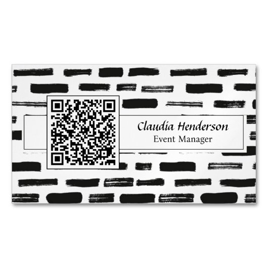 Einfache, schwarz-weiße QR-Code Magnetische Visitenkarte (Vorderseite)