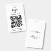 Einfache schwarz-weiße QR-Code Mitarbeiter-ID Ausweis (Vorder- & Rückseite)