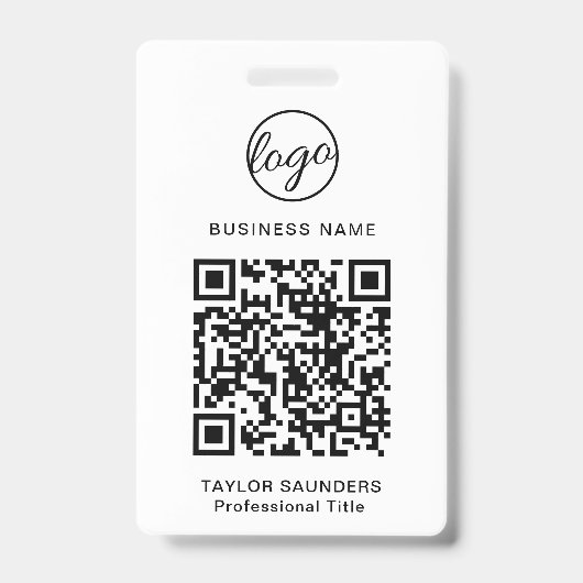 Einfache schwarz-weiße QR-Code Mitarbeiter-ID Ausweis (Vorderseite)