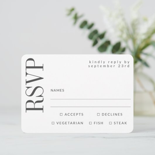 Einfache Schwarz-weiße QR-Code-Website RSVP Karte (Stehend Vorderseite)