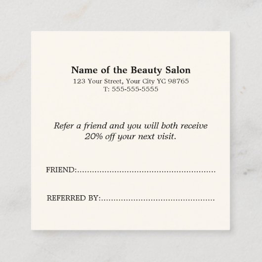 Einfache Schwarz-weiße Referenzkarte Empfehlungskarte (Rückseite)