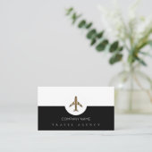 Einfache Schwarz-weiße Reiseagentur + Flugzeug Visitenkarte (Stehend Vorderseite)