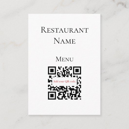 Einfache Schwarz-weiße Restaurant QR Code Menü Car (Vorderseite)