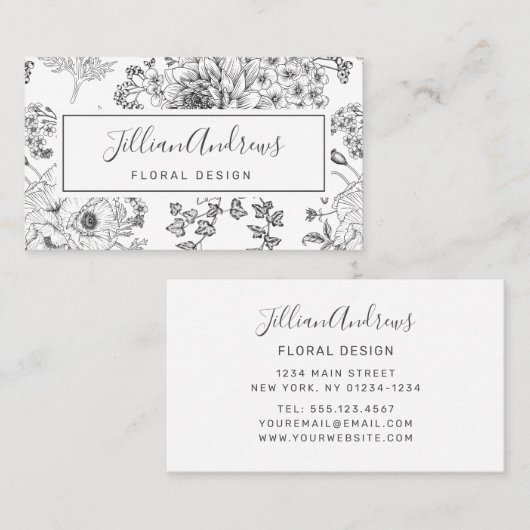 Einfache Schwarz-weiße Rose Blumendesign Beruflich Visitenkarte (Vorne/Hinten)