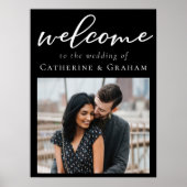 Einfache Schwarz-weiße Script Foto Begrüßung Poster (Vorne)
