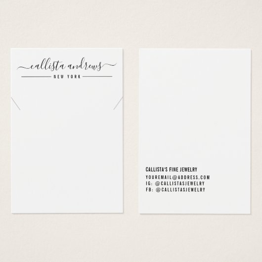 Einfache Schwarz-weiße Script-Nekklassekarte (Vorne & Hinten)