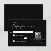 Einfache Schwarz-weiße Script QR Code Hochzeit RSVP Karte (Vorne/Hinten)