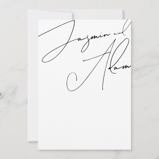 Einfache Schwarz-weiße Script-Typografie-Hochzeit Einladung (Rückseite)