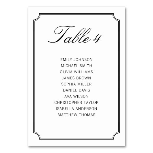 Einfache Schwarz-weiße Sitzkarte Tischnummer (Rückseite)