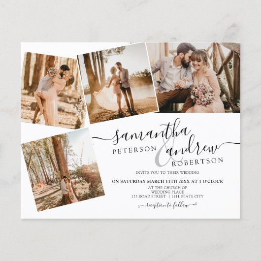 Einfache Schwarz-weiße Skript 5 Fotos Budget Hochz (Rückseite)