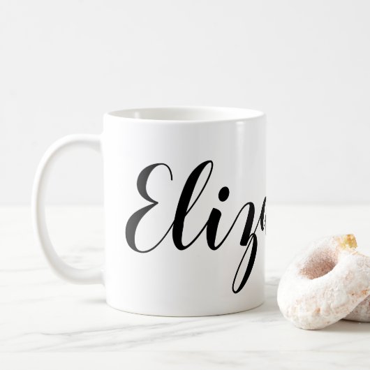 Einfache Schwarz-weiße Skriptbezeichnung Kaffeetasse (Mit Donut)