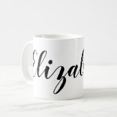 Einfache Schwarz-weiße Skriptbezeichnung Kaffeetasse (Vorderseite Links)