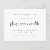 Einfache Schwarz-weiße Skripteinsätze speichern da Ankündigungspostkarte (Vorderseite)