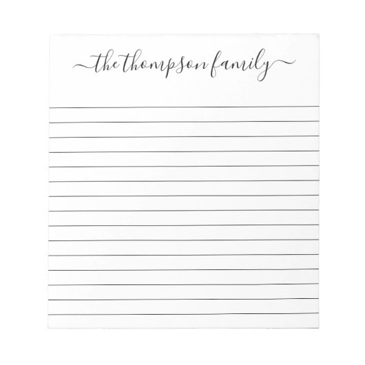 Einfache Schwarz-weiße Skriptfamilie Notizblock (Vorderseite)