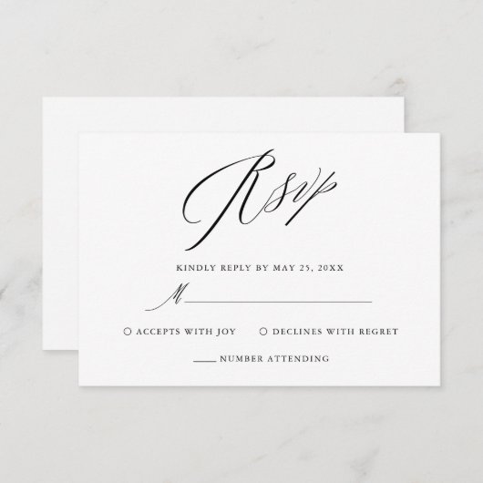 Einfache Schwarz-weiße Skripthochzeit RSVP Karte (Vorne/Hinten)