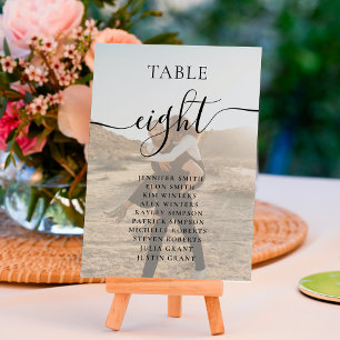 Einfache Schwarz-weiße Skriptnamen Fotos Hochzeit Tischnummer