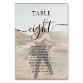 Einfache Schwarz-weiße Skriptnamen Fotos Hochzeit Tischnummer (Vorderseite)