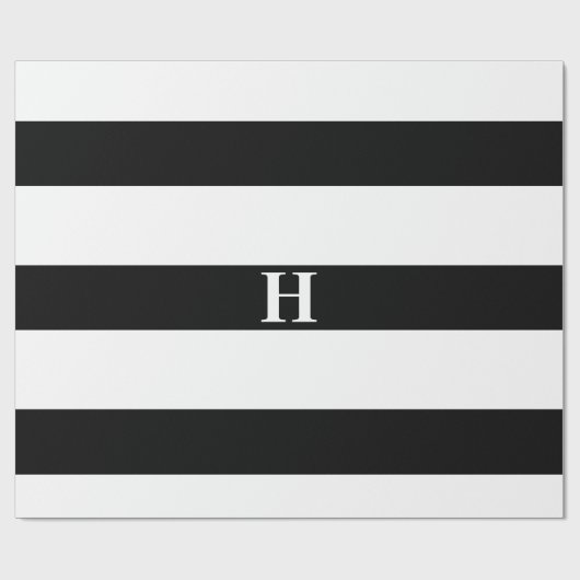 Einfache Schwarz-weiße Streifen Einfache Monogramm Geschenkpapier (Flach)