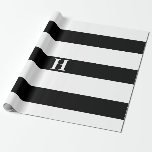 Einfache Schwarz-weiße Streifen Einfache Monogramm Geschenkpapier (Ungerollt)