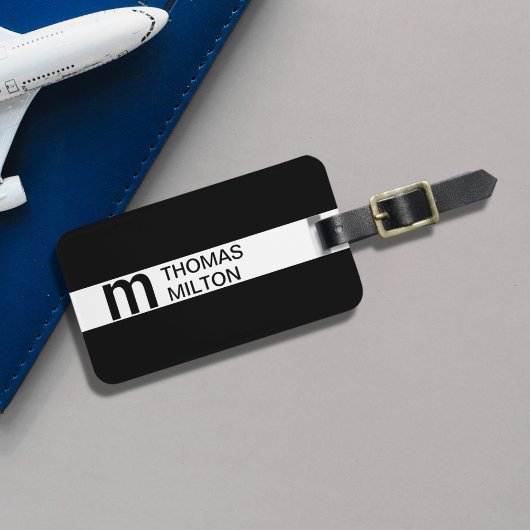 Einfache Schwarz-weiße Streifen fett Monogramm Gepäckanhänger