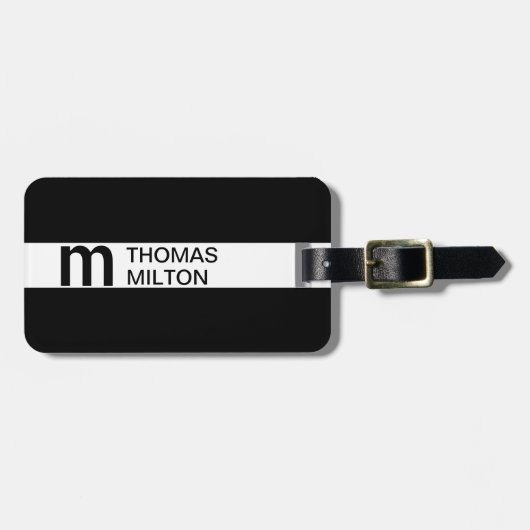 Einfache Schwarz-weiße Streifen fett Monogramm Gepäckanhänger (Vorderseite horizontal)