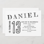 Einfache Schwarz-weiße Teenager-Teen-Junge Geburts Einladung (Vorne/Hinten)