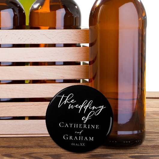 Einfache Schwarz-weiße Typografie Chic Winter Wedd Flaschenöffner