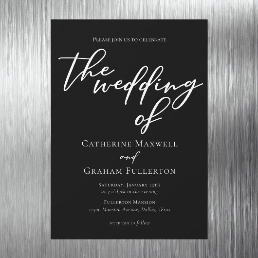 Einfache Schwarz-weiße Typografie Chic Winter Wedd Magneteinladung