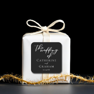 Einfache Schwarz-weiße Typografie Chic Winter Wedd Quadratischer Aufkleber