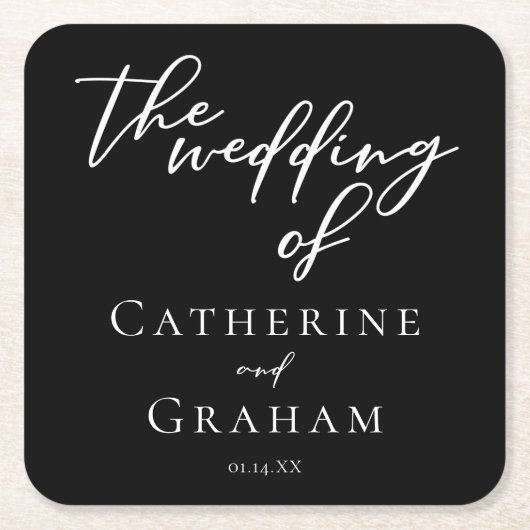 Einfache Schwarz-weiße Typografie Chic Winter Wedd Rechteckiger Pappuntersetzer (Vorderseite)