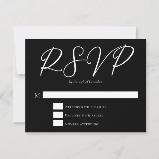 Einfache Schwarz-weiße Typografie Chic Winter Wedd RSVP Karte (Vorderseite)