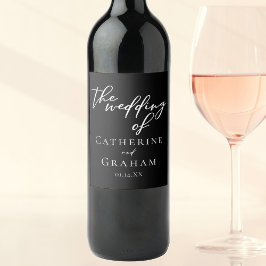 Einfache Schwarz-weiße Typografie Chic Winter Wedd Weinetikett